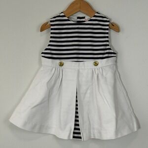 Vintage Nautical Striped Dress Navy White Gold Anchor Buttons 24 Months